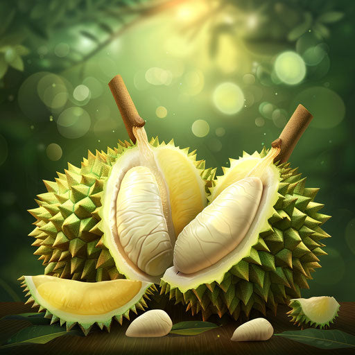 Durian clipart with flat random background and ethereal glow