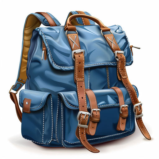 Realistic backpack with flat random background and glossy finish