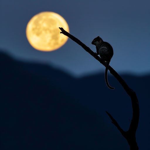 Tiny mountain possum on a branch under the moon