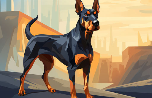 Black and tan doberman in lively and energetic movement