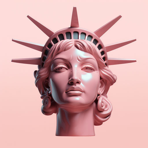 Cartoon portrait of the statue of liberty in pop style, light pink and brown