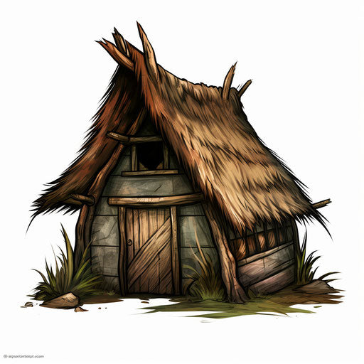 Cabin artwork in the style of Chiaroscuro Art, on white backdrop