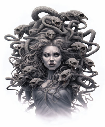 Medusa with snakes tattoo design, graphic linework style