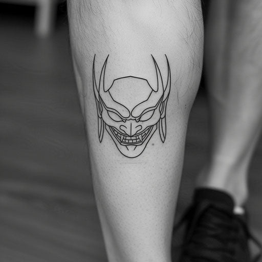 Minimalist sketch of Hannya mask in sleek black lines