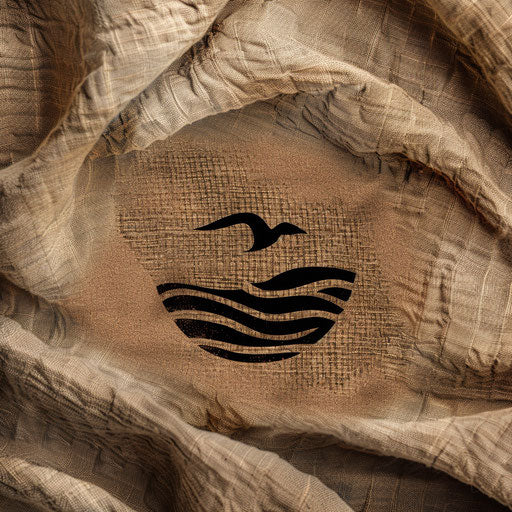 Handcrafted clothing logo with earthy tones on natural texture background