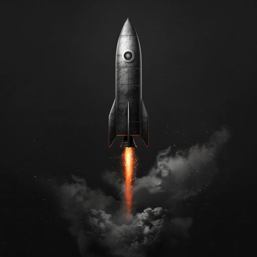 Realistic rocket illustration on dark charcoal background