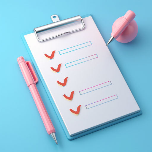 Checklist clipart with flat blue background in photo realistic style, soft focus, and light texture