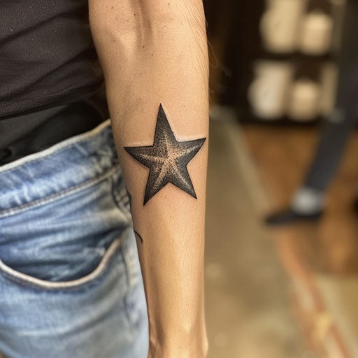 Simple star tattoo in Sailor Jerry style on the forearm