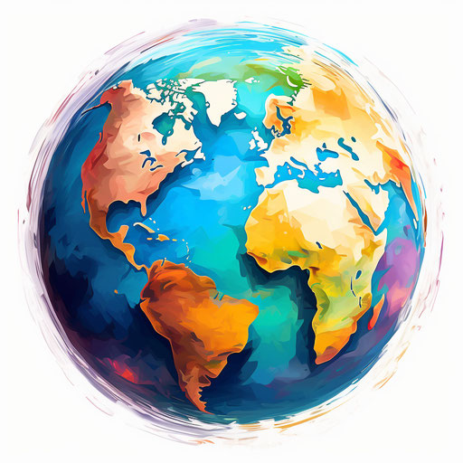 Globe clipart in the style of Impressionistic Art, on white background