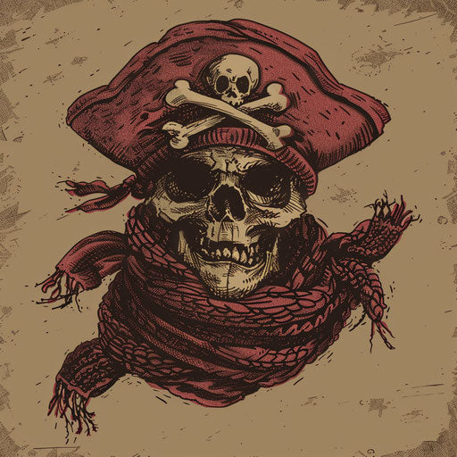 Sketch of woolen pirate hat with Jolly Roger flag