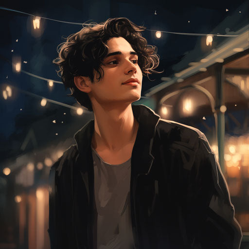 Man standing outside at night with hair in face