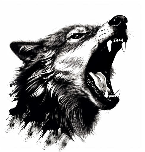 The black and white wolf howling, contoured shading style