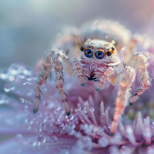 Adorable spider in the morning mist