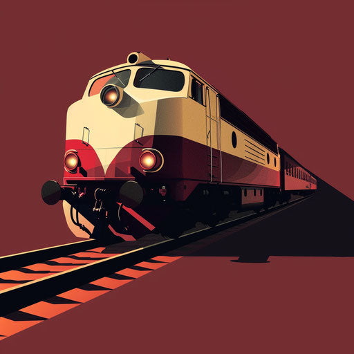 Flat maroon background with realistic train clipart