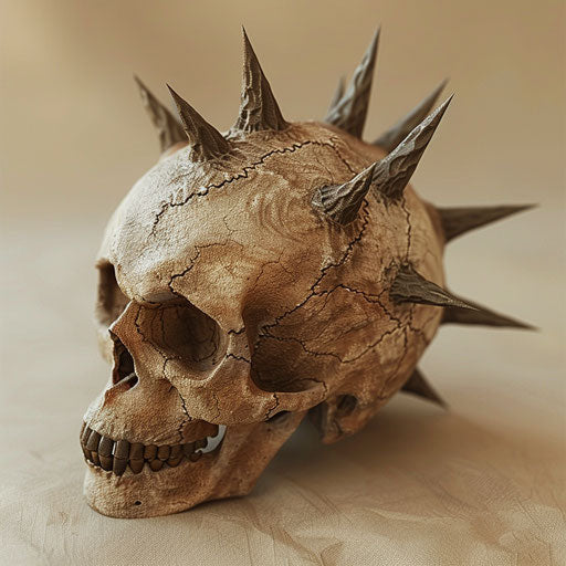 Old brown skull pointing left