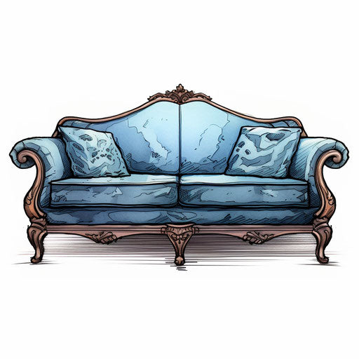 Sofa clipart in the style of Chiaroscuro Art, on white background