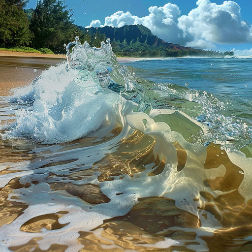 Crashing waves at Hanalei Bay Beach, Kauai