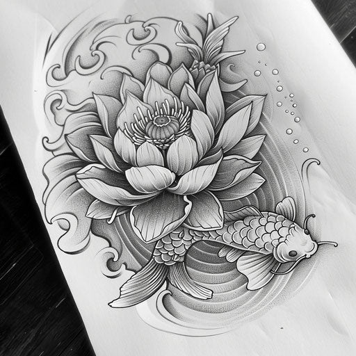 Traditional Japanese tattoo style on white parchment