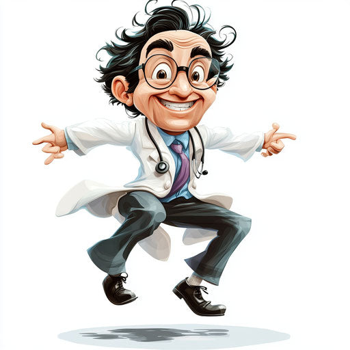 Humorous caricature of a doctor with human characteristics