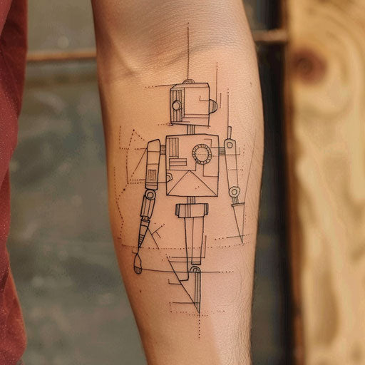 Simple tattoos for men of a robot, Humberto Ramos style