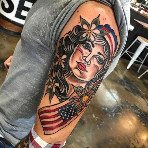 Strength tattoo with classic Americana, Ed Hardy style