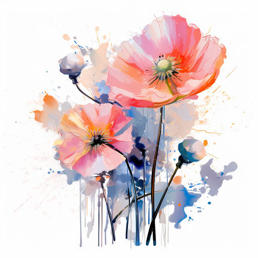 Cartoon flower in Impressionistic Art style, on white background
