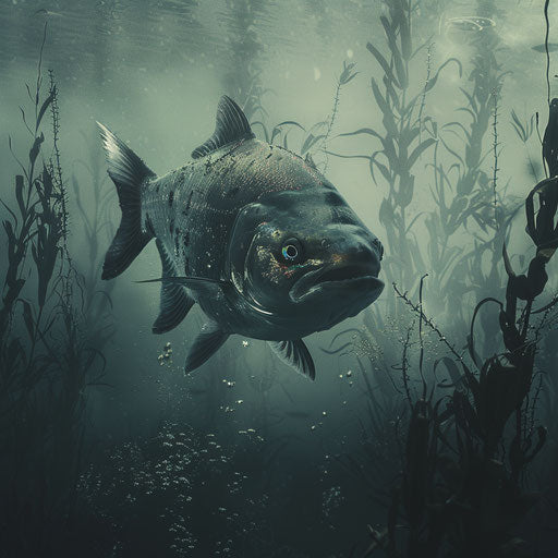Piranha fish in an ethereal deep-water environment