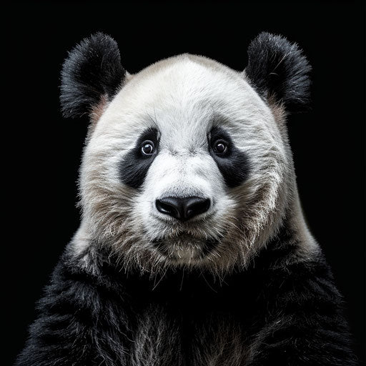 Panda portrait on pure black background, hyper-realistic style