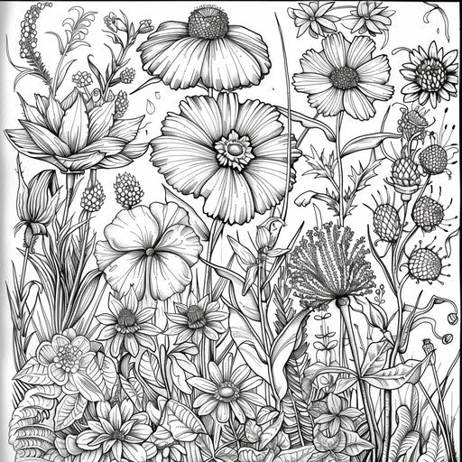 Detailed botanical garden with intricate floral patterns