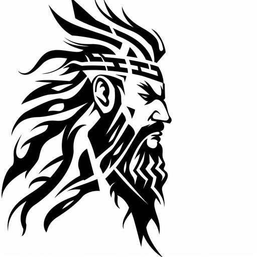 Modern tribal tattoo of Zeus - bold black lines and shapes