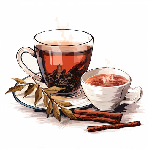 Tea illustration in the style of Chiaroscuro Art, on white background