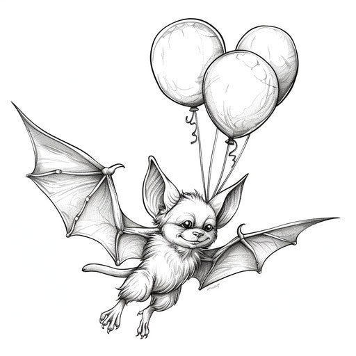 Playful bat with balloons tied to its feet
