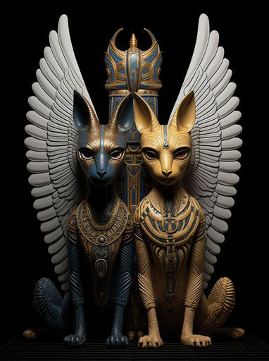 Egyptian animals paired with bird of peace motif