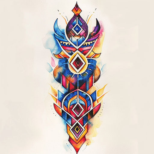 Watercolor tattoo sketch of a Kalinga pattern with flowing colors