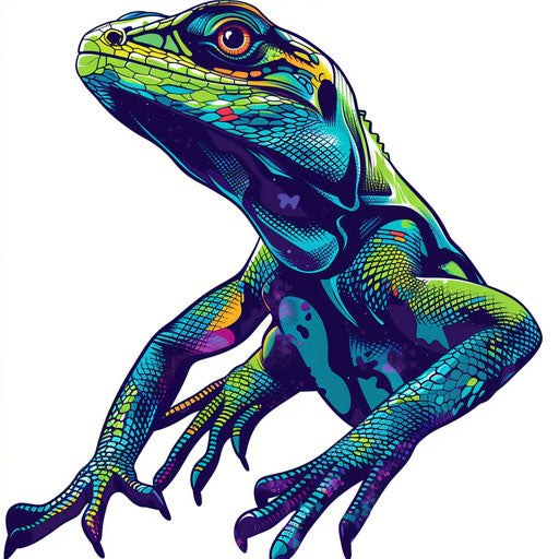 Vibrant flat tattoo sketch of a lizard with bright colors