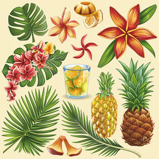 Photo realistic luau clipart with flat random background