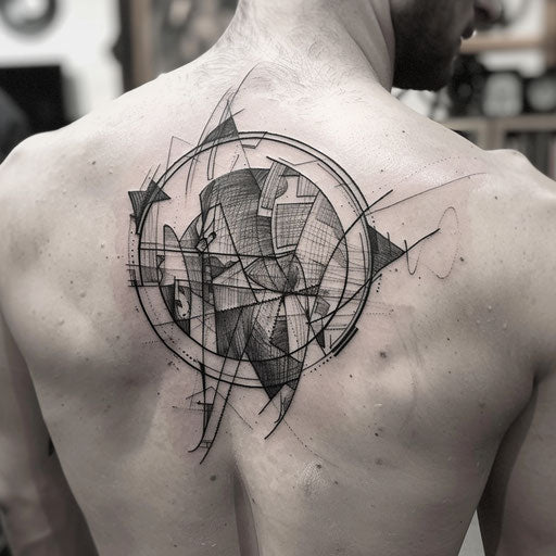 Flat tattoo sketch of Earth with Cubist influence