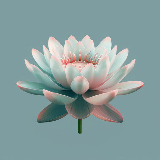 Lotus flower clipart in photo realistic style with flat random background, minimalist design and subtle shading