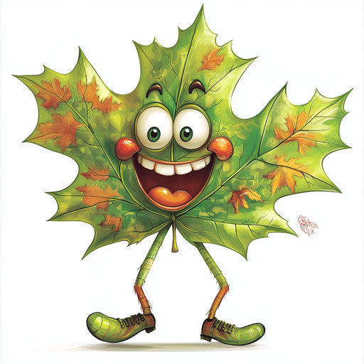 Dynamic Maple Leaf Caricature Clipart for Visual Storytelling