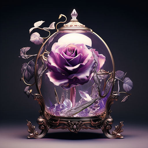 Rose and diamonds in glass container, mesmerizing colors
