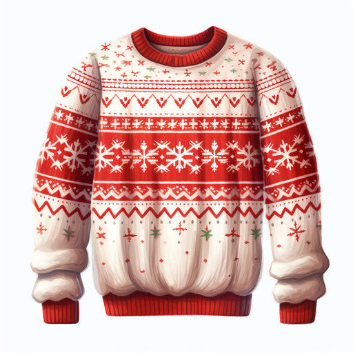 Ugly Christmas sweater drawing in the style of Chiaroscuro Art, on white background