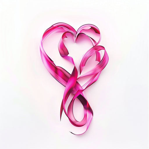 Pink ribbon shaped like heart as tattoo on white canvas