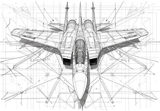 Airplane coloring page, hard surface modeling style