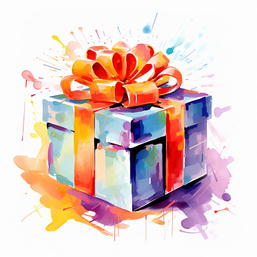 Gift illustration in the style of Impressionistic Art, on white background