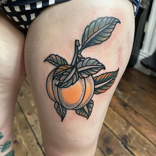 Traditional tattoo sketch of a peach with shading