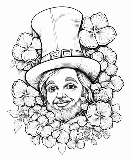 Leprechaun with a clover and hat coloring pages