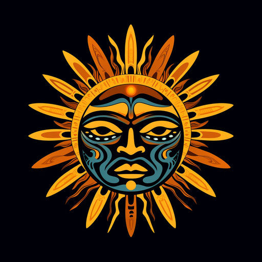 Personified sun emblem in native art style