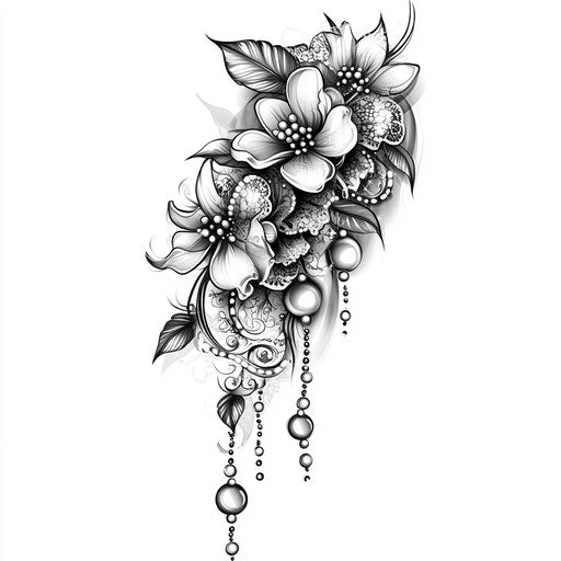 Feminine arm tattoo with lace and pearls