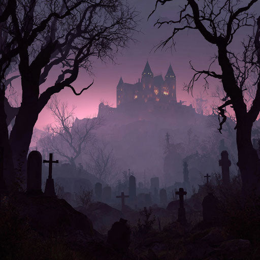 Dark and Eerie Landscape with a Graveyard