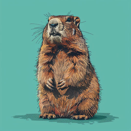 Groundhog day clipart in realistic style on flat turquoise background
